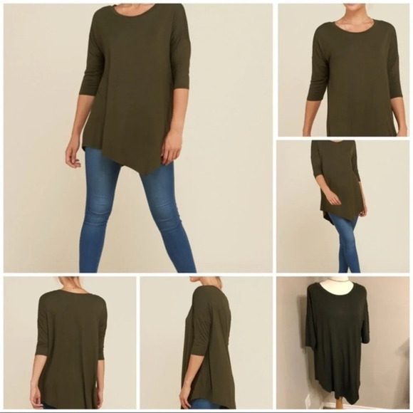 Boutique NWT Olive viscose top with uneven hem - Picture 1 of 2